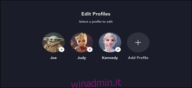 Pagina Disney + Modifica profili