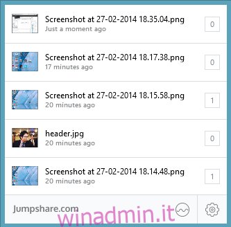 schermata principale di Windows jumpshare