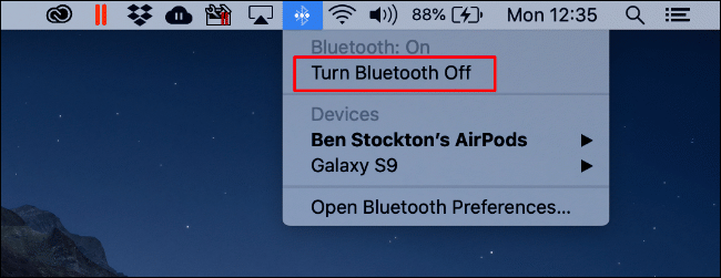 Fare clic sull'icona Bluetooth, quindi su 