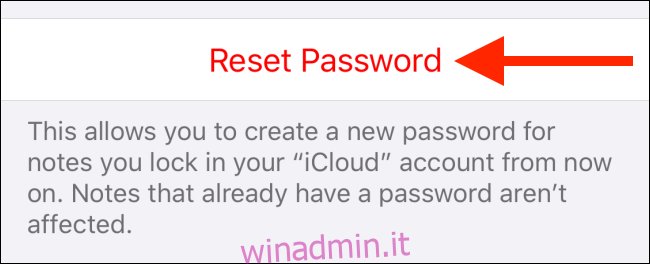 Tocca Reimposta password