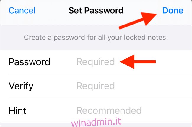 Imposta la nuova password e tocca Fine
