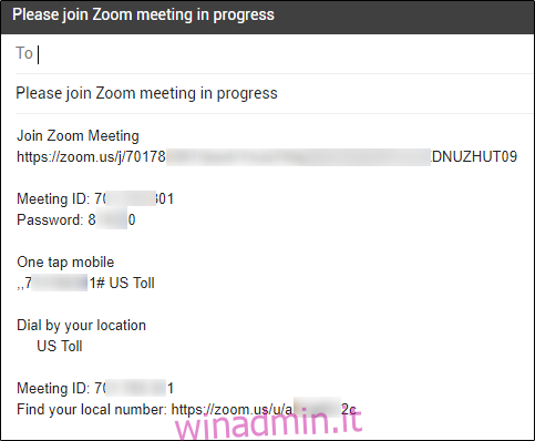 Contenuto tramite e-mail per richiedere a qualcuno di partecipare a una riunione