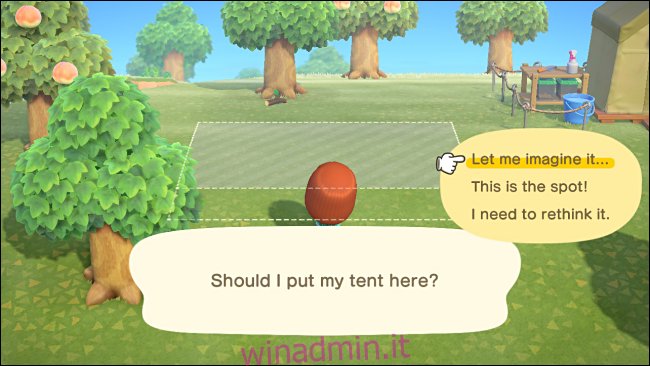 Posizionare una tenda in Animal Crossing: New Horizons