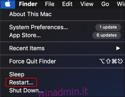 Riavvia il Mac tramite il menu Apple