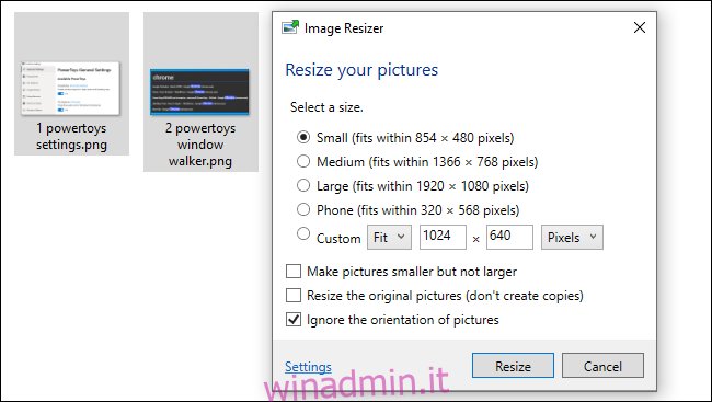 Utilizzo di Image Resizer PowerToy di Windows 10