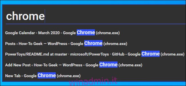 Ricerca di una finestra del browser Chrome in Window Walker PowerToy