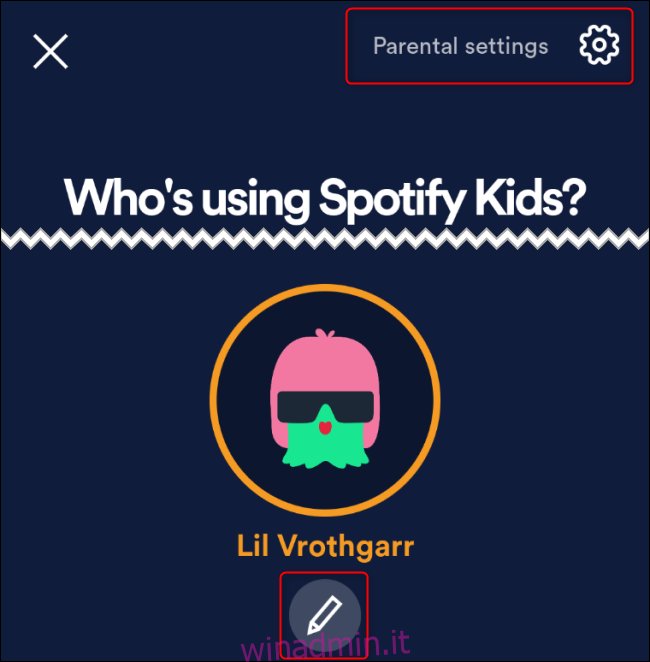 Impostazioni genitori di Spotify Kids
