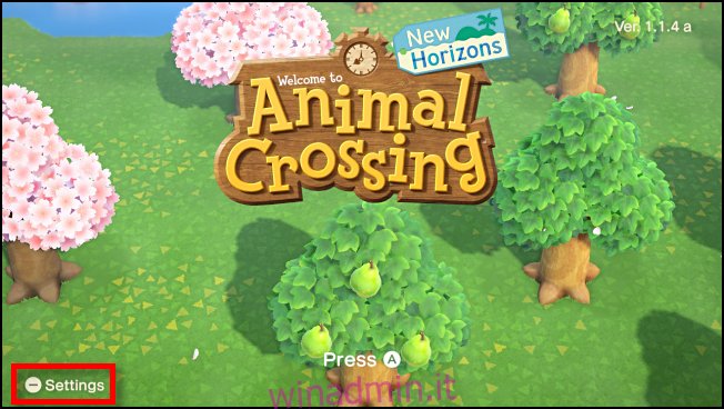 Avvia le opzioni dalla schermata del titolo in Animal Crossing: New Horizons