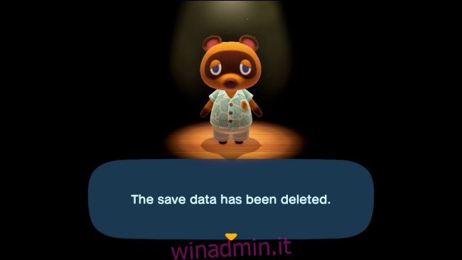 I dati di registrazione del giocatore sono stati eliminati in Animal Crossing: New Horizons
