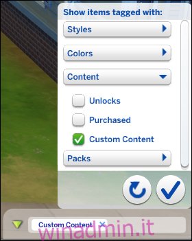 Filtro contenuto personalizzato di The Sims 4