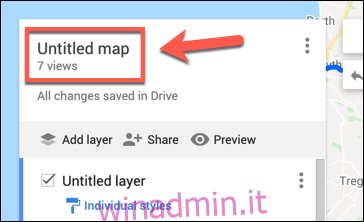 Fai clic su Mappa senza titolo per iniziare a rinominare la tua mappa di Google Maps personalizzata
