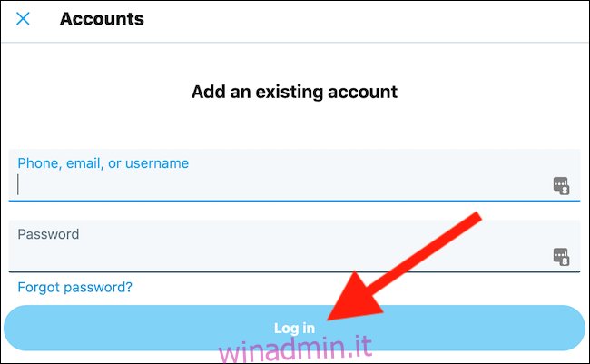 Immettere le credenziali dell'account e quindi fare clic su 