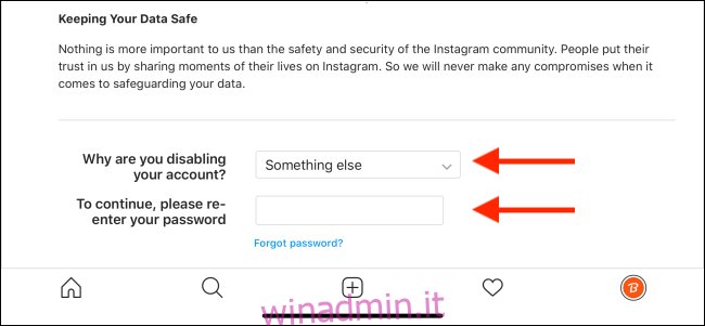 Seleziona il motivo e inserisci la tua password Instagram