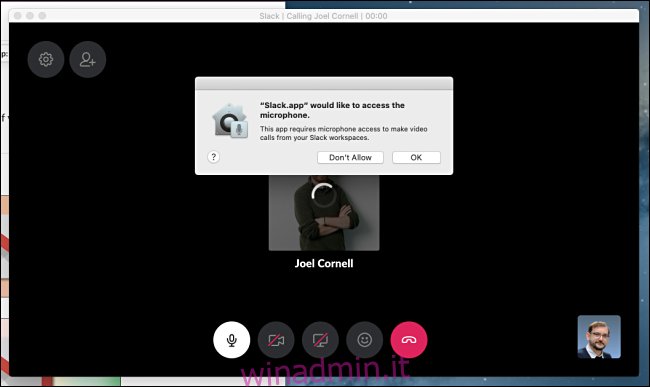 Concedi l'accesso al microfono in Slack per la chat video