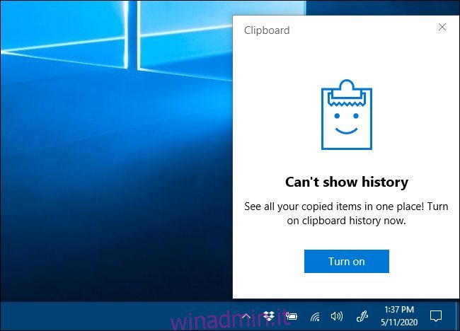 Impossibile mostrare il messaggio della cronologia degli Appunti in Windows 10