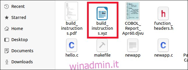 File OpenDocument identificato correttamente nel browser di file File, anche se la sua estensione è XYZ.