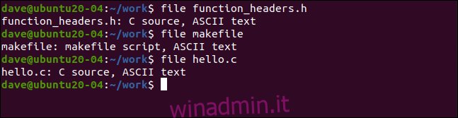 funzione file + headers.h in una finestra di terminale.
