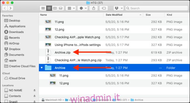 Fare doppio clic sul file Zip per decomprimere il file o la cartella sul Mac