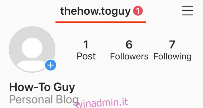 Un nome utente e un handle su un profilo Instagram.