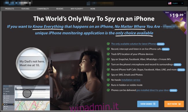 Un annuncio per un software spia per iPhone.