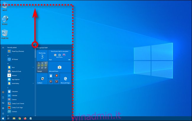 Ridimensionamento verticale del menu Start di Windows 10