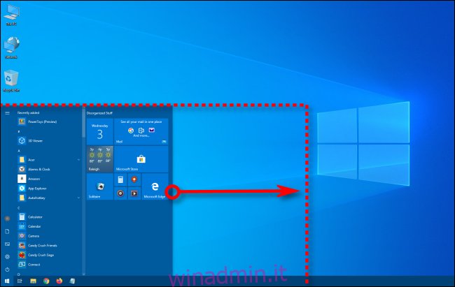 Ridimensionamento della larghezza del menu Start di Windows 10
