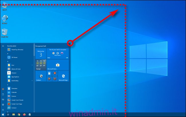 Ridimensionare il menu Start di Windows 10 in diagonale