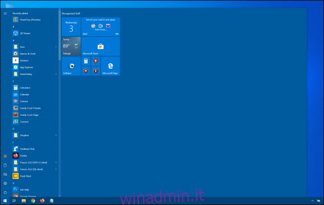 Enorme menu Start di Windows 10