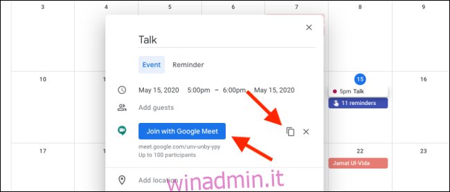 Iscriviti a Google Meet da Google Calendar