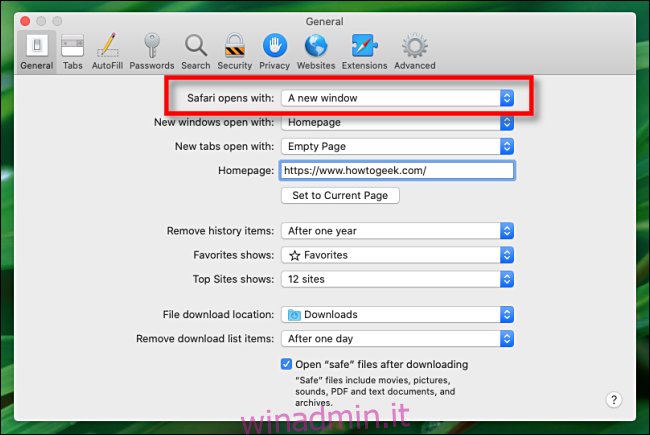 Trova Safari si apre con in Preferenze su Mac