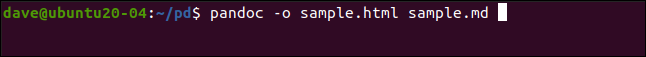pandoc -o sample.html sample.md in una finestra di terminale.