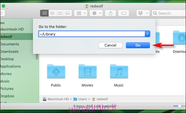 Vai alla cartella Libreria direttamente su un Mac