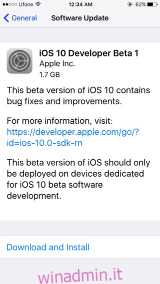 installazione ios-10-beta