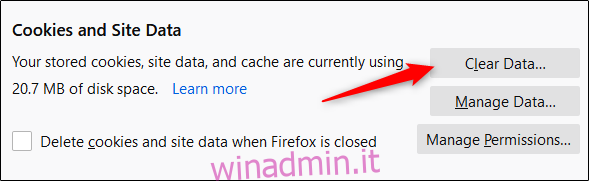 Cancella cookie e cache in Firefox