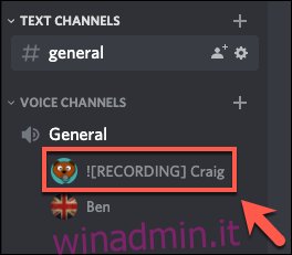 Bot Craig Discord in stato di registrazione