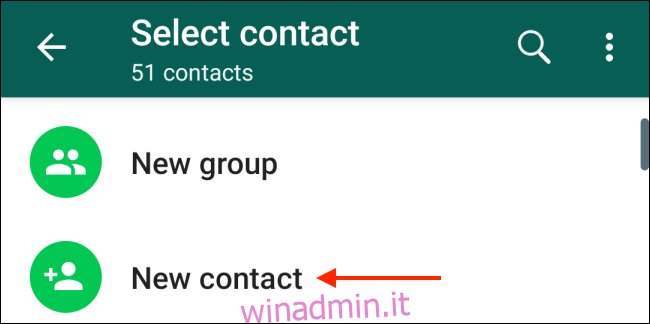 Tocca il pulsante Nuovo contatto in Android