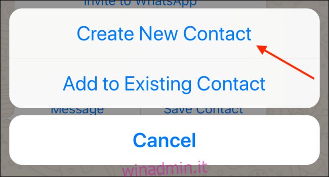 Tocca Crea nuovo contatto in WhatsApp su iPhone