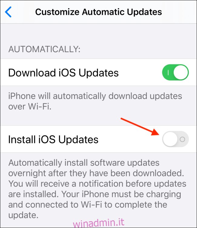 Tocca il pulsante accanto a Installa aggiornamenti iOS