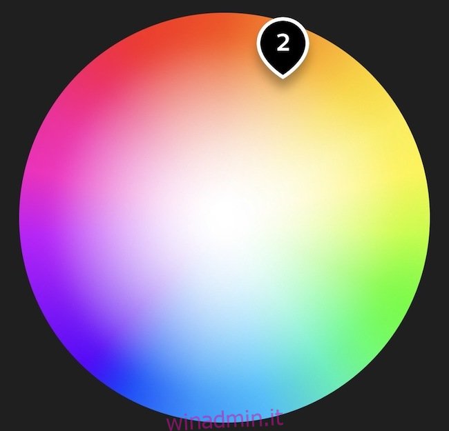 La ruota dei colori nell'app Philips Hue.