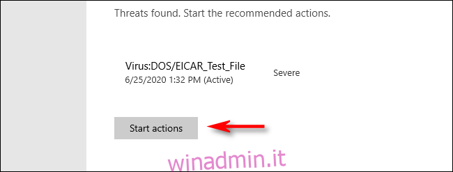 Minaccia rilevata in Microsoft Defender su Windows 10