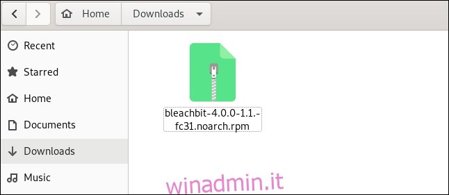 Il file di installazione di BleachBit in 