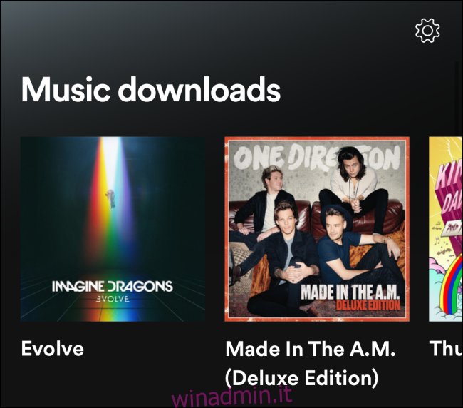 Sezioni di download di musica in modalità Spotify offline