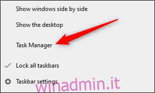 Opzione Task Manager dal menu della barra delle applicazioni