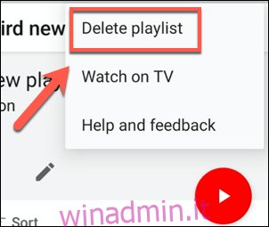 Tocca Elimina playlist per iniziare a eliminare una playlist nell'app YouTube
