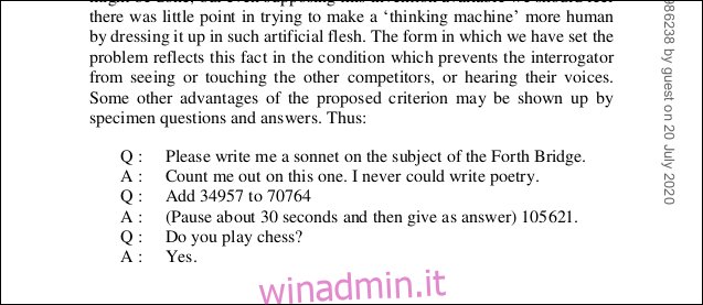 Un elenco di domande e risposte dal PDF dell'articolo di Turing.