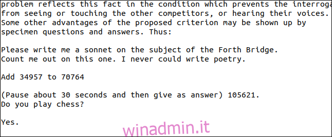 Testo estratto dalla pagina di domande e risposte del PDF di Turing.