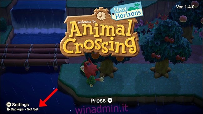 Backup di Animal Crossing New Horizons non impostato