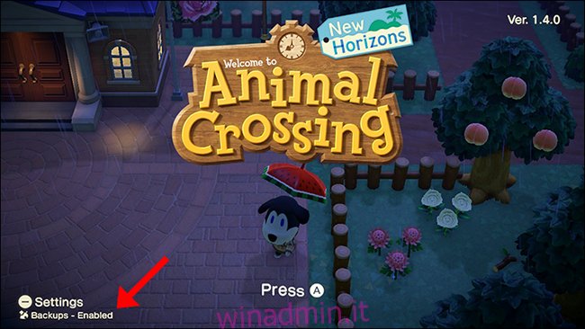 Backup di Animal Crossing New Horizons abilitato
