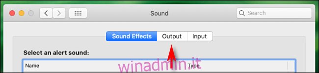 Fai clic sulla scheda Uscita nelle preferenze Audio su Mac