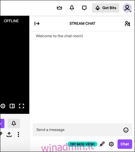 Un esempio della chat room di Twitch per un canale sul sito Web di Twitch